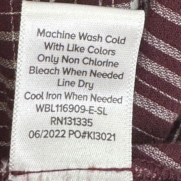 Evereve Shirt Womens Small Burgundy Plaid Ruffle Trim Button Front Long Sleeve - Picture 8 of 8